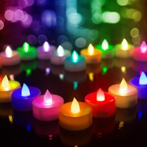 24 Pack Color Changing LED Tea Lights | Flameless Battery Candles | Waterproof & Safe