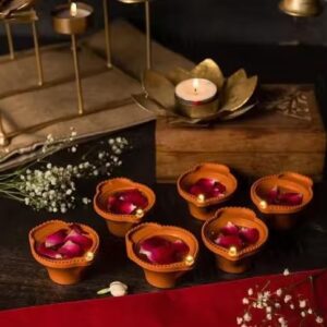 LED Brown Diya | Flameless Decorative Water Light Diya | Pack of 6 & 12