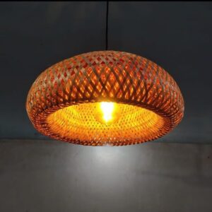 Wooden Bamboo Hanging Lampshade | Farmhouse Pendant Ceiling Lamp with Bulb | Rustic Home, Cafe & Hotel Decor