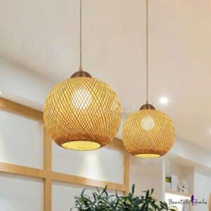 Bamboo Pendant Lamp | Eco-Friendly Wicker Lampshade | Cafe & Home Ceiling Light | 46 x 42 cm