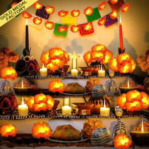 Marigold Flower Garland LED String Lights 25M– Battery Powered Decorative Lights for Diwali, Pooja Mandir, Indian Wedding & Fiesta Celebrations