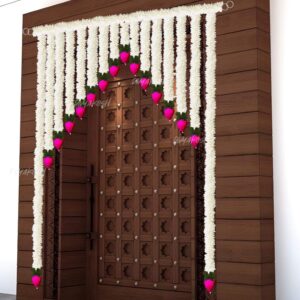 37 Inch White & Green Gajra Toran with Lotus Buds – Door Hanging for Home & Temple Entrance