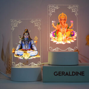 Lord Shiva & Ganesha 3D LED Night Lamp – Happy Diwali Acrylic USB Decorative Light