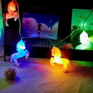 LED Unicorn Light String – 1.5m PVC, Warm White 3500K, IP65 Waterproof, Battery Powered Decorative Lights for Girls’ Room, Babies Nursery & Christmas Festive Decoration
