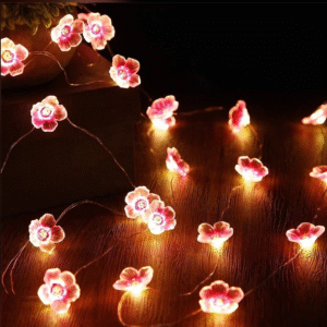 Round Cherry Blossom LED String Lights – 5M Battery Operated Pink Fairy Lights for Diwali, Festivals, Wedding & Home Decoration