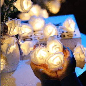 Rose Flower Shape LED String Lights– 16 White Rose Fairy Lights for Diwali, Christmas, Birthday & Home Decoration (Corded Electric)