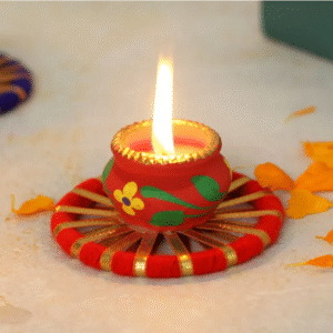 Decorative Tea-Light Candles with Platters 4Pcs – Festive Diwali Home Decor & Gifting Set for Pooja, Wedding & Parties