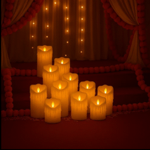 LED Moving Flame Pillar Candle – Dripping Ivory | Realistic Flameless Candle Pack of 6