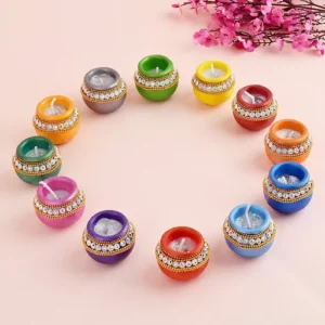 Wax-Filled Mitti Matki Diyas – Multicolor Decorative Set